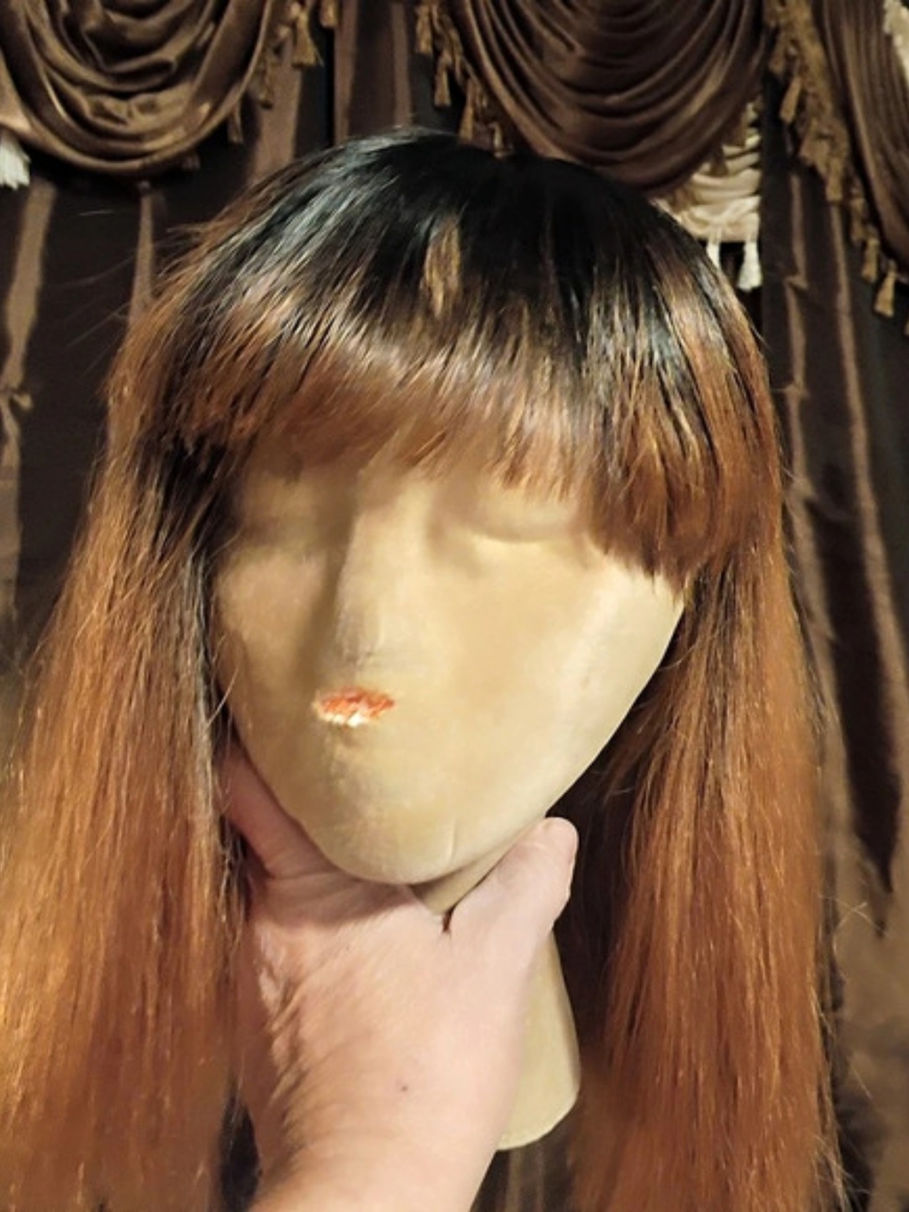 Model Brown & Black Wig with Bangs
